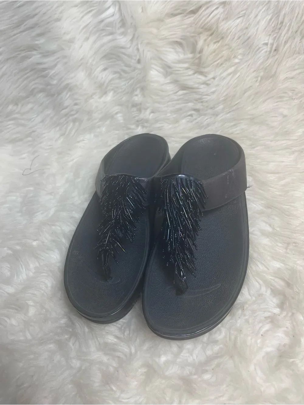 Fitflop Beaded Fringe blue Sapphire Thong Sandals SZ9